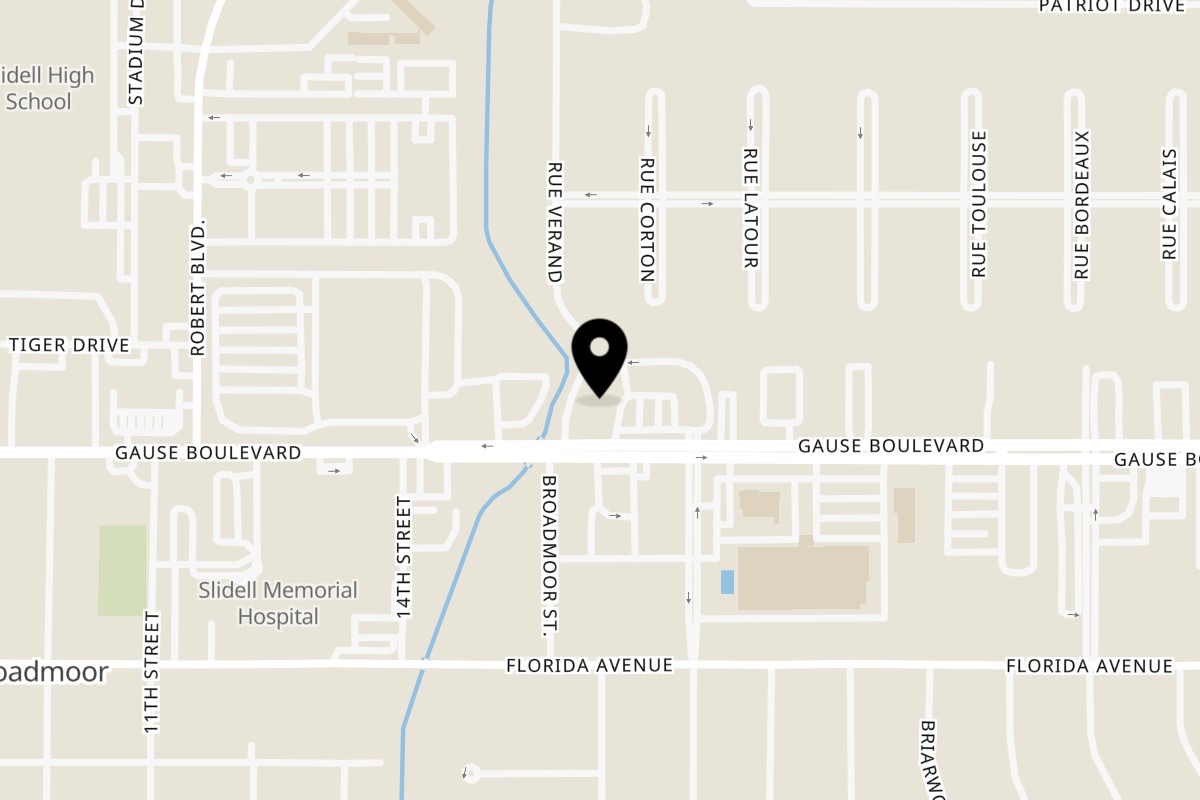 Map showing the location of Fatty's Seafood Slidell on 1300 Gause Blvd in Slidell